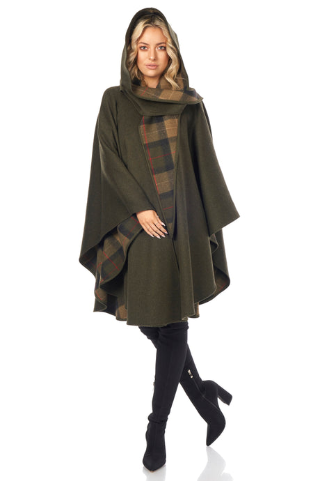 Knee Length Cape in Double-Face Cloth with Convertible Hood